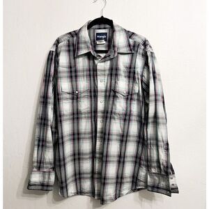 WRANGLER Mens Blue Purple Plaid Pearl Snap Western‎ Shirt Button Down Size XL